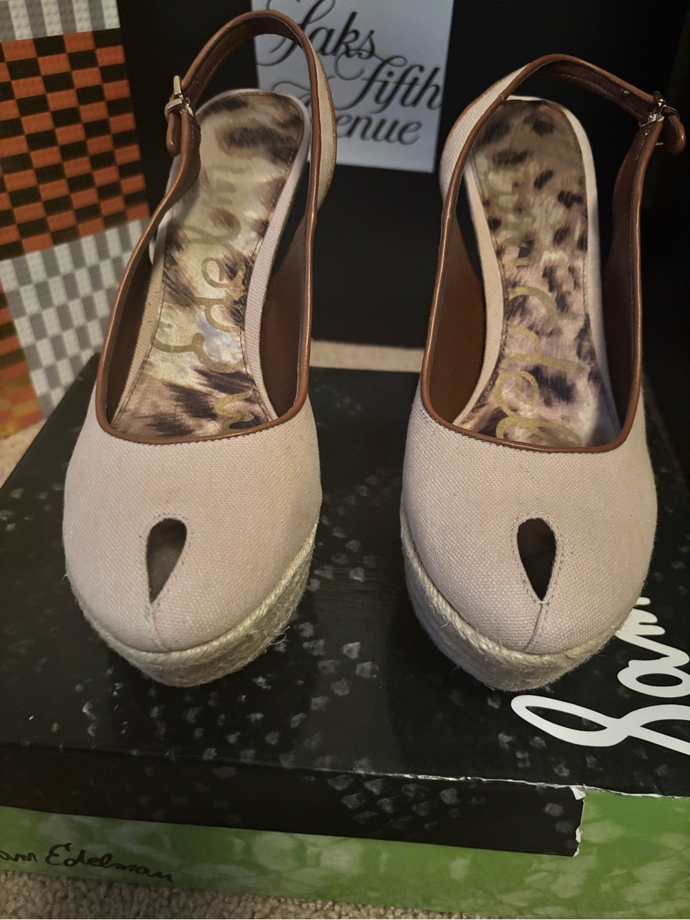 Sam Edelman Beige Canvas Espadrille Slingback Wedges